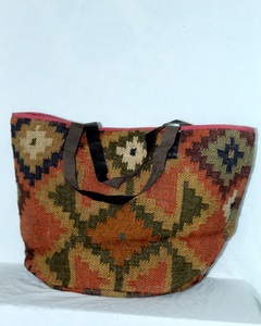 Personalized Handmade Indian Women's Jute Tote Bag Geometric Pattern Floral Embroidery Vintage Style Adjustable <b>Shoulder</b> <b>Strap</b> - Product Image 6