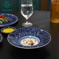 Assiettes rondes en mélamine bleue de 9/11 pouces pour la vente en gros, idéales pour les sauces, les pâtes et les plats de dîner, pour la restauration commerciale et la vaisselle de table.