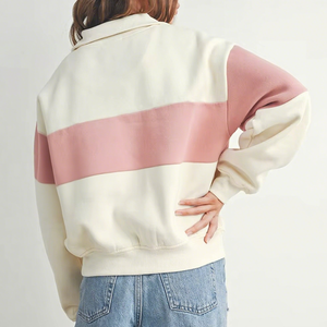 Sweat-shirt brodé quart de fermeture éclair pour femmes bicolore de haute qualité sweat-shirts à capuche personnalisés en coton polaire - Product Image 3