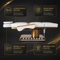 Lit de beauté électrique à 4 moteurs, accoudoirs en bois massif, colonne dorée brossée, appui-tête double couche, pour salon, spa, tatouage, microblading, dentaire
