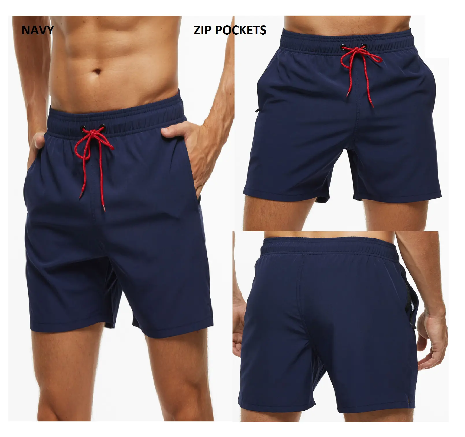 Yoobsci — Shorts de plage à séchage rapide, avec poches à fermeture éclair et maillot de bain en maille, Logo personnalisé