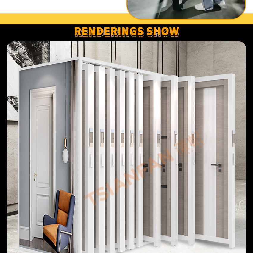 Frame Door Pull-out Interior Cabinet Stand Doors Racks Showroom Door Display Rack Tsianfan Factory Idea Custom Metal Slide Wood
