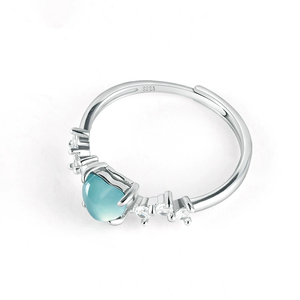 S925 silver set with natural A-grade jadeite blue water heart-shaped <b>ring</b>, icy-grade <b>jade</b>, women's style, adjustable design - Product Image 2