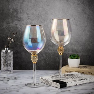 Ensemble de 2 verres <span class=keywords><strong>à</strong></span> <span class=keywords><strong>vin</strong></span> en cristal <span class=keywords><strong>irisé</strong></span> avec accents de boules en strass, bordure dorée, verres <span class=keywords><strong>à</strong></span> pied pour <span class=keywords><strong>vin</strong></span> rouge, mariage, anniversaire - Product Image 1