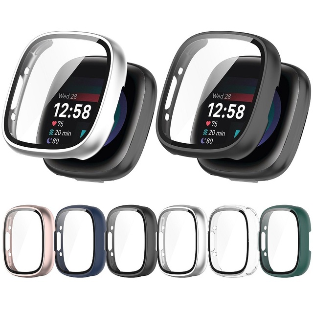 Smart Watch Anti-scratch Full Cover Screen Protector Bumper Shell for Fitbit Versa 4 Sense 2 PC+Glass Protective Case
