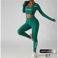 Conjunto de logotipo personalizado, top e legging, para yoga, esportes, jaqueta com manga longa, conjunto de fitness para mulheres