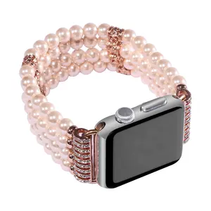 Voor Iwatch Band Handgemaakte Elastische Stretch Faux Parel Armband Vervanging Vrouwen Meisjes Riem Voor Apple Watch Bands 42Mm 1 2 3