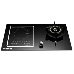 Fensons China manufacturer 2 Burner Built In Gas Stove Tempered Glass Gas Cooker Gas & Induction Combine Cooker