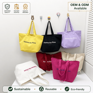 Bolsa de Mano de Lona con Logotipo Personalizado y Eslogan, Bolsa de Compras de Hombro de Algodón de Gran Capacidad Multicolor para Mujer, Promoción al por Mayor - Product Image 1