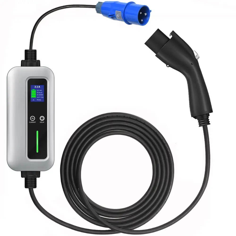 Electric Car Station Level 2 Fast EV Car Charging GBT 32A Portable Ev Charger With CEE Plug 5M Cable