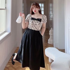 Jupe parapluie mi-longue en satin noir uni pour femmes grandes tailles, taille naturelle N8294 - Product Image 2