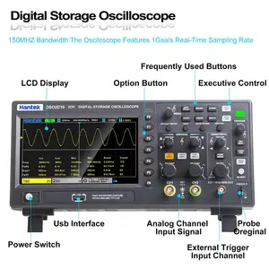 Hantek Dso2c15 راسم 2ch قناة 150mhz 1gsa/ثانية معدل أخذ العينات ثنائي قناة الرقمية اقتصادية كاشف ذبذبة تخزيني