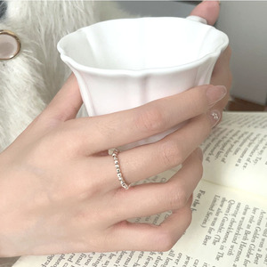 925 Sterling Silver Bead <b>Ring</b> Elastic Cord Minimalist Korean Style Unisex Everyday Wear Jewelry - Product Image 3