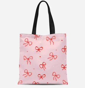 Sac shopping en toile de coton recyclable avec logo personnalisable imprimé et design nœud rose rétro - Product Image 5
