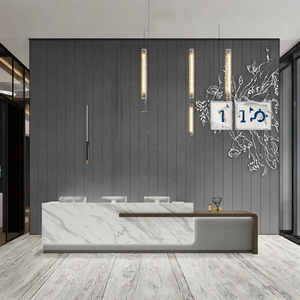 Mostrador de Recepción Moderno con Aspecto de Mármol, Mostrador Frontal de Madera Sólida, Mesa Personalizada para Oficina, Hotel, Salón, Vestíbulo - Product Image 3