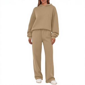Women's 2 Piece 100% Cotton Anti-Wrinkle Streetwear for Sweatsuit Sets Oversized Hoodie Sweatshirt Wide Leg Sweat Pant - Product Image 5