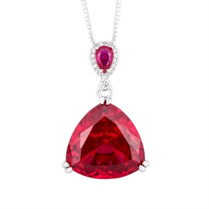 High Quality 17mm Triangle Cut Red Cubic Zirconia Jewelry Eco-friendly Copper Gold Plated Geometric Pendant Necklace for Women - Product Image 1
