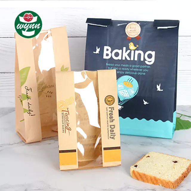 Custom bread cookie biscuits paper bag oil proof snack food grade packaging pouch with window