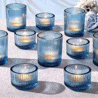 Lot de pots à bougies cylindriques en verre faits à la main, écologiques, bleus, côtelés, pour bougies votives et bougies chauffe-plat, pour la maison, Noël, Pâques