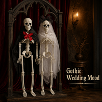 SIPKLR Ensemble de mariée et marié squelettes d'Halloween de 15,7'' avec petits crânes en plastique pour décoration de maison hantée ou de mariage
