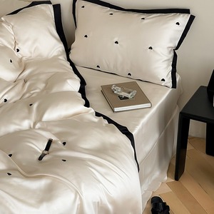 Korean French Style 60 Count <b>Sheet</b> Set Cool Silky Smooth Embroidered Heart Home Summer Spring Autumn - Product Image 1