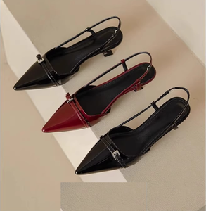 Giày cao gót mũi nhọn kiểu tiên nữ cổ điển đa năng, gót nhọn, chất liệu da bóng, phong cách Pháp, mã A666 - Product Image 2