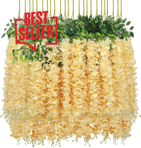 Confezione da 12 ghirlande finte appese fiori di seta vite di glicine artificiale per la decorazione della festa della parete di nozze fiori di glicine Champagne - Product Image 1