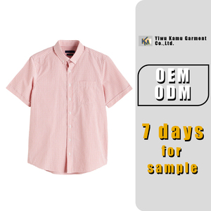 Personnalisé en usine OEM coton/nylon mélangé tissu à manches courtes <span class=keywords><strong>rose</strong></span> chemises habillées formelles à carreaux pour hommes vêtements de bureau - Product Image 2