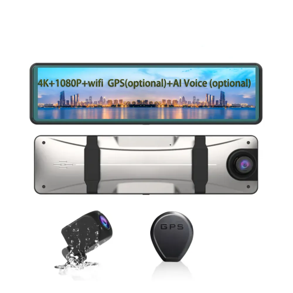 2023 nueva cámara de salpicadero Ai Voice 4K 2160P espejo retrovisor Fhd 1080p cámara trasera Wifi Gps 12 pulgadas coche Dvr grabadora de vídeo automática