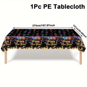 Nappe <span class=keywords><strong>de</strong></span> bonne année, décorations <span class=keywords><strong>de</strong></span> nappe <span class=keywords><strong>de</strong></span> fête en <span class=keywords><strong>or</strong></span> noir jetables, couverture <span class=keywords><strong>de</strong></span> <span class=keywords><strong>table</strong></span> en plastique rectangulaire décor à thème NYE - Product Image 2