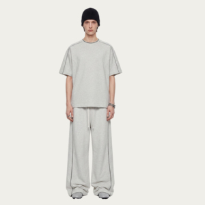 Pantalon <span class=keywords><strong>de</strong></span> jogging pour <span class=keywords><strong>homme</strong></span> en coton épais 14oz, coupe large et décontractée, style streetwear hip-hop, avec coutures contrastées - Product Image 3