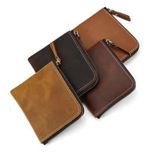 Vintage Custom Logo Genuine Crazy Horse Leather Men Card Holder Coin Purse Wallets With Zipper - Product Image 4