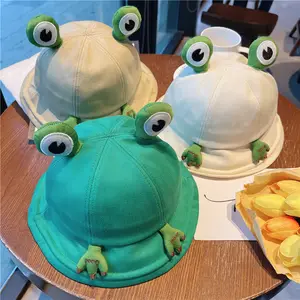 개구리 모자 만화 양동이 낚시 귀여운 개구리 모자 옴므 여성 밥 Chapeau 야외 하이킹 자외선 차단제 어부 모자 새로운