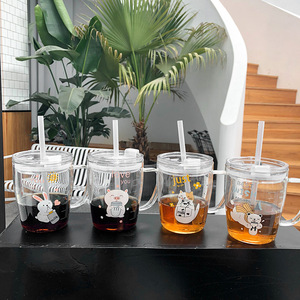 Zogifts Tazza in Vetro Trasparente da 500ml con Disegni di Gatto/<span class=keywords><strong>Orso</strong></span>/Coniglio/Maiale, Creativa con Cannuccia per <span class=keywords><strong>Acqua</strong></span>, Latte, Tè, Succo - Product Image 6