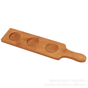 Bamboo Wood Beer Tasting <b>Tray</b> With Handle 3 Cup Capacity For Hotel Coffee <b>Tea</b> Serving - Product Image 5