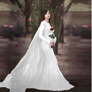 Sesiones DE FOTOS europeas y americanas de mujeres embarazadas, fotografía de manga larga, ropa de maternidad, <span class=keywords><strong>vestido</strong></span> de gasa fluido hasta el suelo - Product Image 6