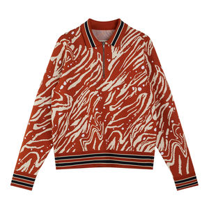 Pull à demi-zip en jacquard zébré, tricot personnalisé en laine mérinos, col polo, pulls pour hommes - Product Image 5