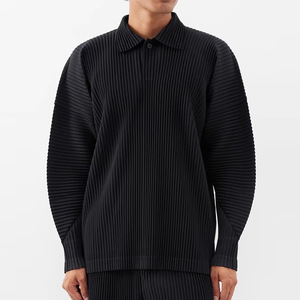 Classic Miyake Style Men's Loose Fit Long Sleeve for <strong>Polo</strong> Shirt Solid Color Collar Knitted Fabric Casual Style <strong>TOPS</strong> - Product Image 5