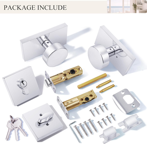 Kenop Pintu Perak Berkilau Sederhana dan Unggul dengan <span class=keywords><strong>Set</strong></span> Kunci Silinder Tunggal <span class=keywords><strong>Deadbolt</strong></span>, Dioperasikan dengan Kunci, Anti Maling - Product Image 2