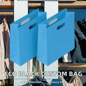 Sacs Cadeaux de Luxe Noirs Personnalisés avec Poignée Découpée, Écologiques, en Papier Couché avec Logo, pour Boutiques, Vêtements, Chaussures et Articles d'Art - Product Image 2