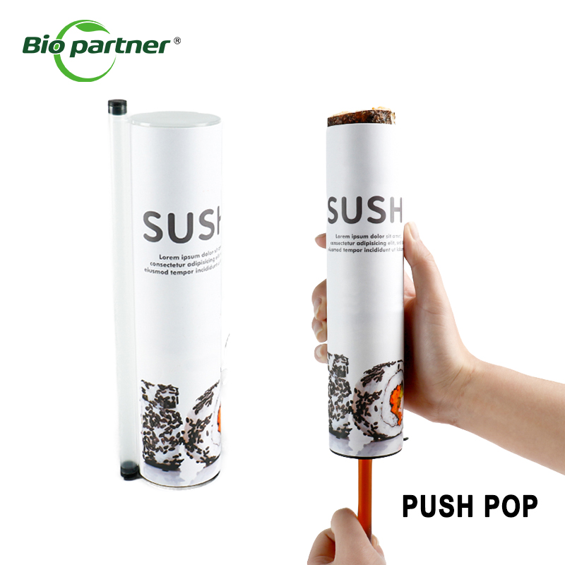 Custom Printed Takeaway Suka Sushi Sashimi Pop Up Container Cylinder Box Push Up Paper Tube Roll Packaging With Soy Sauce