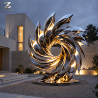 Sculpture de lotus en acier inoxydable poli miroir avec éclairage LED pour hôtel, jardin, villa, cour, place publique, aménagement paysager