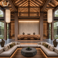 Ensemble de mobilier de style japonais pour hall d'hôtel avec canapé, table basse en pierre, comptoir de réception, banc et buffet pour complexes hôteliers