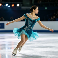 Robe de patinage artistique bleu sarcelle avec strass et maille, manches longues, pour enfants et adultes, idéale pour les compétitions sur glace et les spectacles.