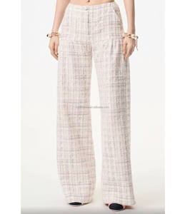 Conjunto de Pantalones y Chaqueta Corta de Tweed de Algodón para Mujer, Estilo Pasarela, Color Rosa y Blanco, Trajes de Tweed de Lana - Product Image 5