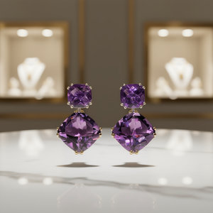 Modern <b>Purple</b> Gemstone Drop Earrings <b>Cushion</b> Cut Geometric Design Claw Setting Women's Fashion Jewelry Party Wear - Product Image 2