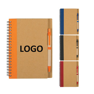 Biểu tượng tùy chỉnh tái chế kraft giấy Jotter xoắn ốc máy tính xách tay với bút - Product Image 1