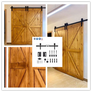 Kits d'accessoires pour <span class=keywords><strong>porte</strong></span> <span class=keywords><strong>coulissante</strong></span> de grange avec revêtement en poudre, rail de <span class=keywords><strong>placard</strong></span>, roulettes pour 4 portes coulissantes - Product Image 2