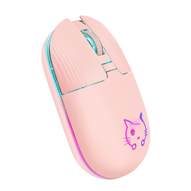 Cute Cat Animal USB Optical Backlit RGB Wireless Charging Mouse