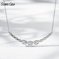 Collana Trendy da Donna StarsGem in Oro Massiccio 18K Placcato Rodio con Diamante Coltivato in Laboratorio Bianco Colore D Taglio Ovale a Griffe 3.6g